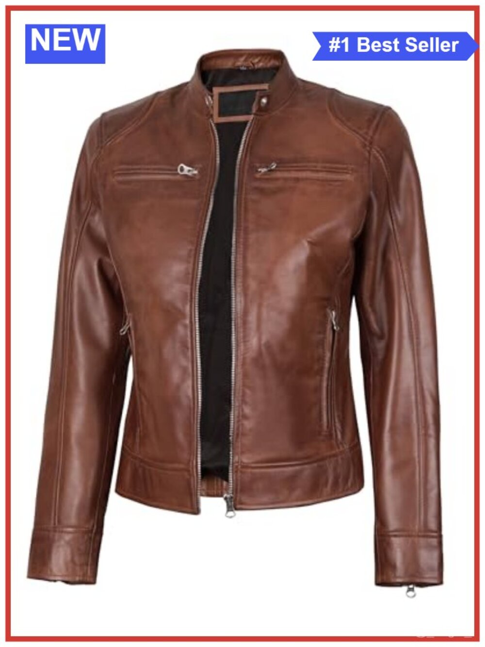 Womens Lambskin Leather Jacket Cafe Racer Quilted Zip Moto Coat